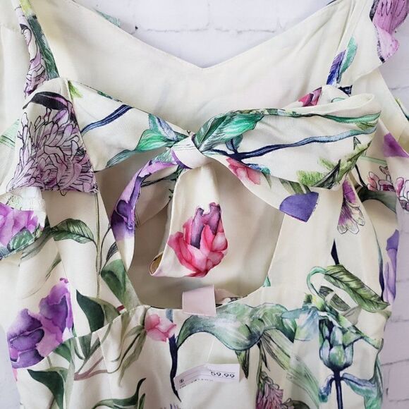 H&M Floral Bird Print Midi Sun Dress Open Back Size 4 NEW Yellow Ruffle Strap - Picture 9 of 13